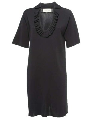 NWT Gucci Square - G Buckle Ruffle Neck Viscose Mini Dress Black Size Small  | eBay