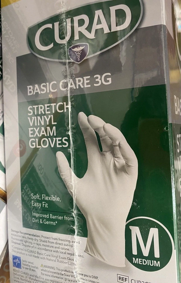 Guantes de examen de vinilo elástico CURAD Basic Care 3G, talla M suaves flexibles ajuste fácil Foto 3 de 3