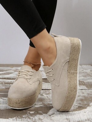 Vacation Shoes For Women, Faux Suede Lace-up Front Espadrille Platform Shoes