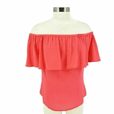 Bar III Blouse Pink Crepe Ruffle Off Shoulder Short Sleeve Peasant Shirt Small