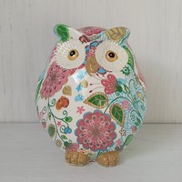 Formano Deko Eule Flower Power Kunststein Bunt Blumen Weiß Deko Figur Geschenk