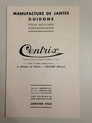 PROSPEKT JANUAR 1934 FELGENMANUFAKTUR LENKER CENTRIX ZYKLEN & MOTORRÄDER