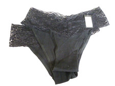 Fredericks of Hollywood Black Lace  Cotton Emma Bikini Panties Set of 2 New L
