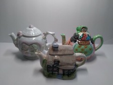 Set Of 3 Mini Teapots Houses Pottery Cute Tiny Vintage