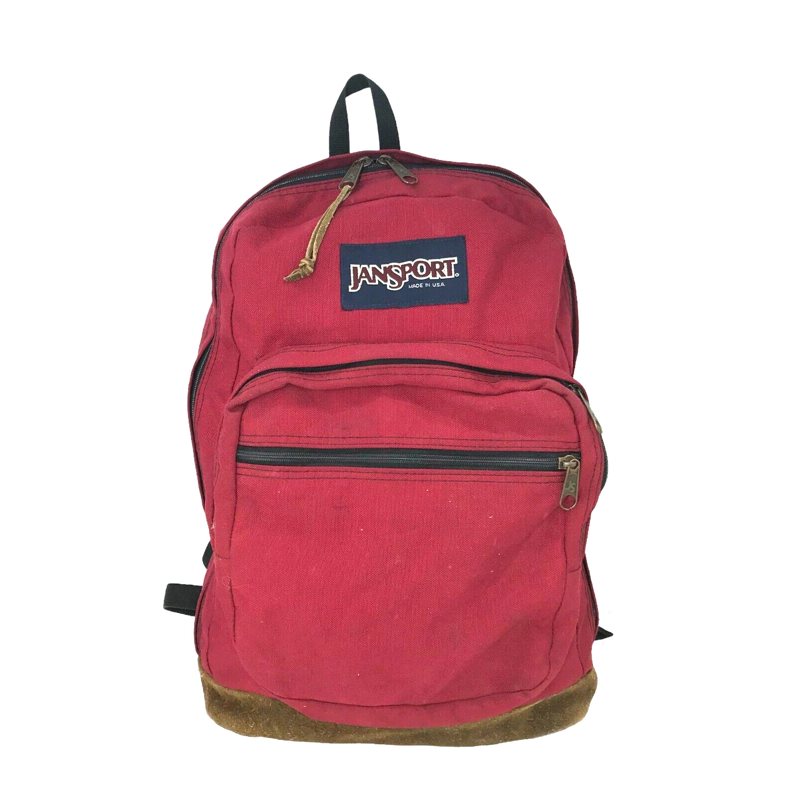 Vtg 1993 JANSPORT Backpack Leather Bottom Red Canvas … Gem