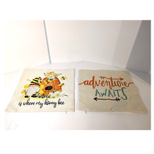 2 Spring Throw Pillow Cases, Cushion Cover Decor, 18 x 18", Adventure, Honey Bee