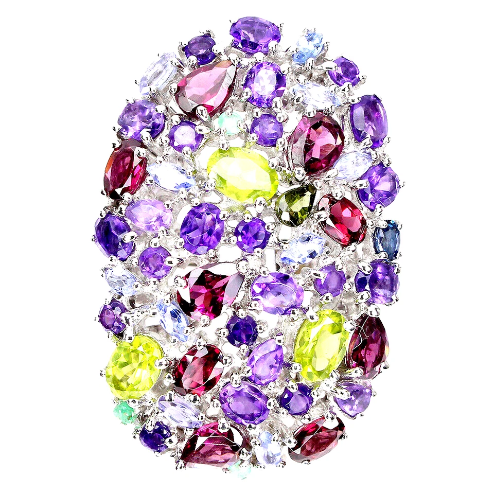 AMETHYST TANZANITE RHODOLITE PERIDOT EMERALD 925 STERLING SILVER 14K WGP SZ 7 - Image 2 of 3