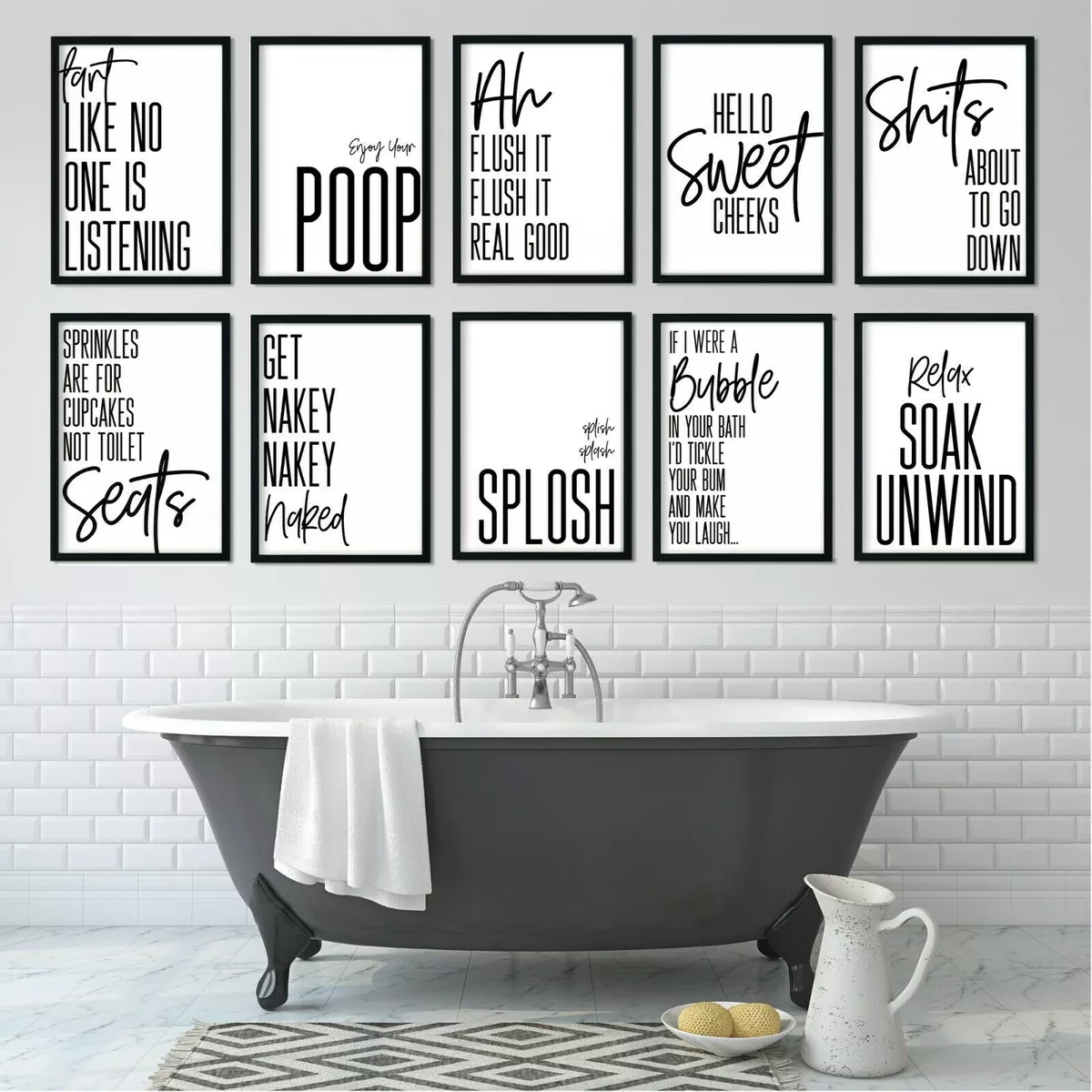 Bathroom Prints Wall Art Poster Funny Humour Home Toilet Pictures Modern  Minimal