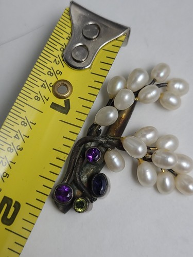 Beautiful Sterling Silver Amethyst Sapphire Peridot Pearl Pendant - Picture 5 of 9
