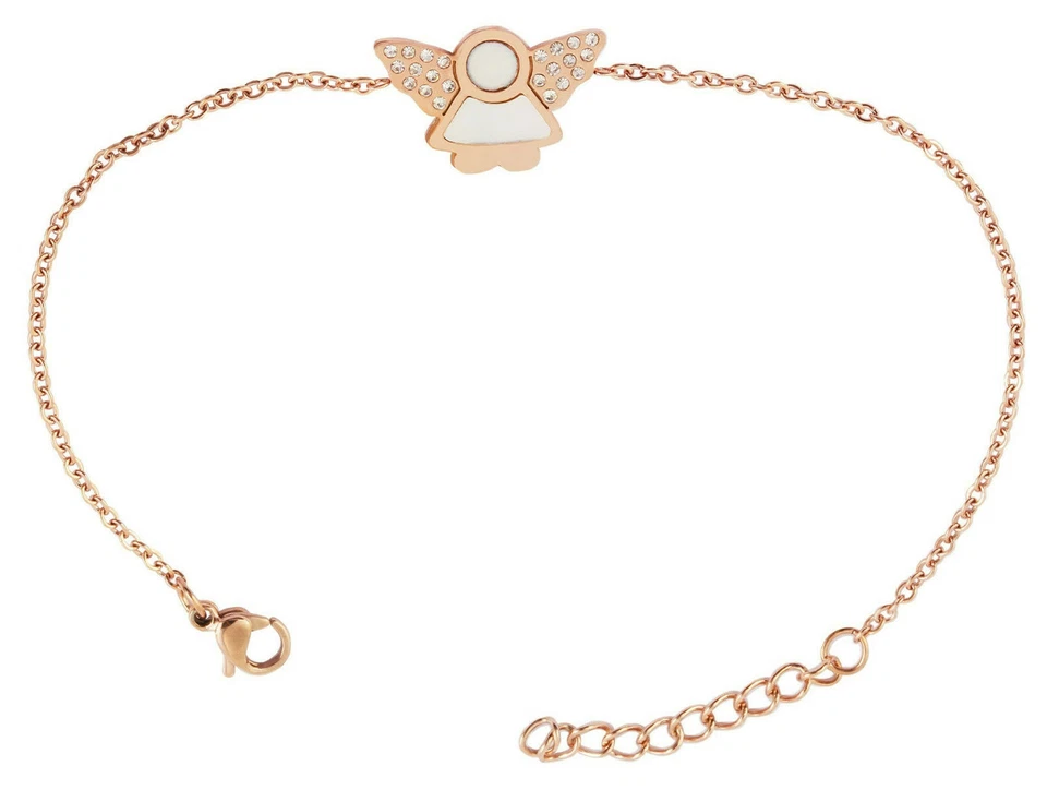 Edelstahl Armband Armkette Engel Perlmutt 17cm - 20cm Ankerkette Zirkonia Strass - Bild 4 von 4