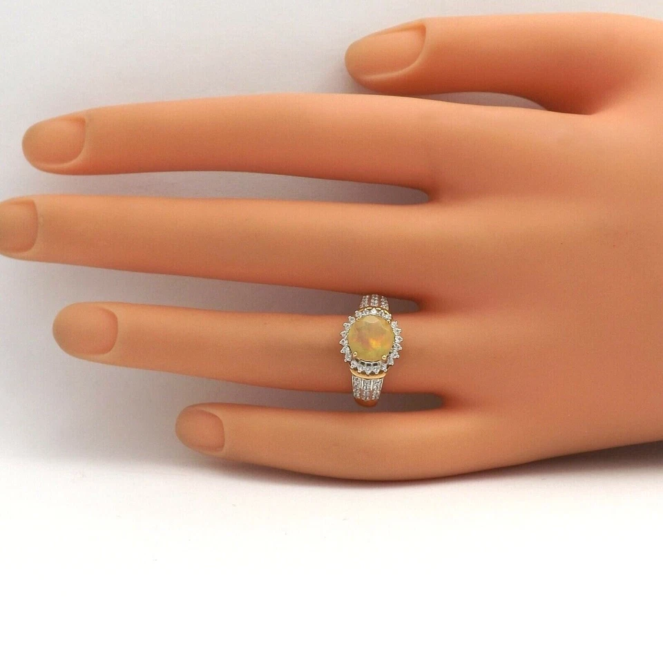 10k Gold Natural Jelly Opal White Topaz Halo Setting Semi Mount Ring sz7 - Image 4 of 4