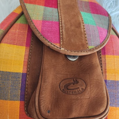 Cedano Leather Guatemala Loomed Backpack Shoulder Bag Check Plaid Boho Small Cedano Leather Guatemala Loomed Backpack Shoulder Bag Check  main image 3