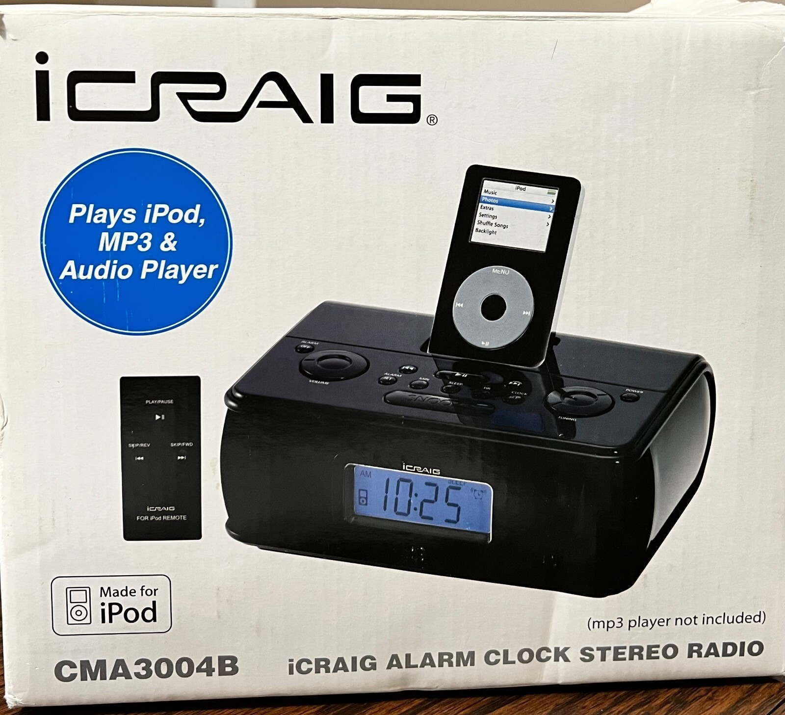iCraig Alarm Clock Stereo Radio +5Gen IPOD w/Universal Dock/iPod Model: CMA3004B