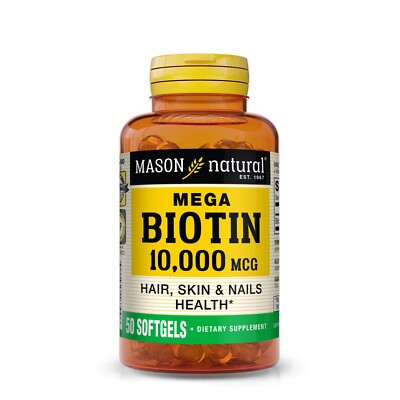 Mason Natural Mega Biotin 10000mcg. For Healthy Hair Skin & Nails, 50 Softgels
