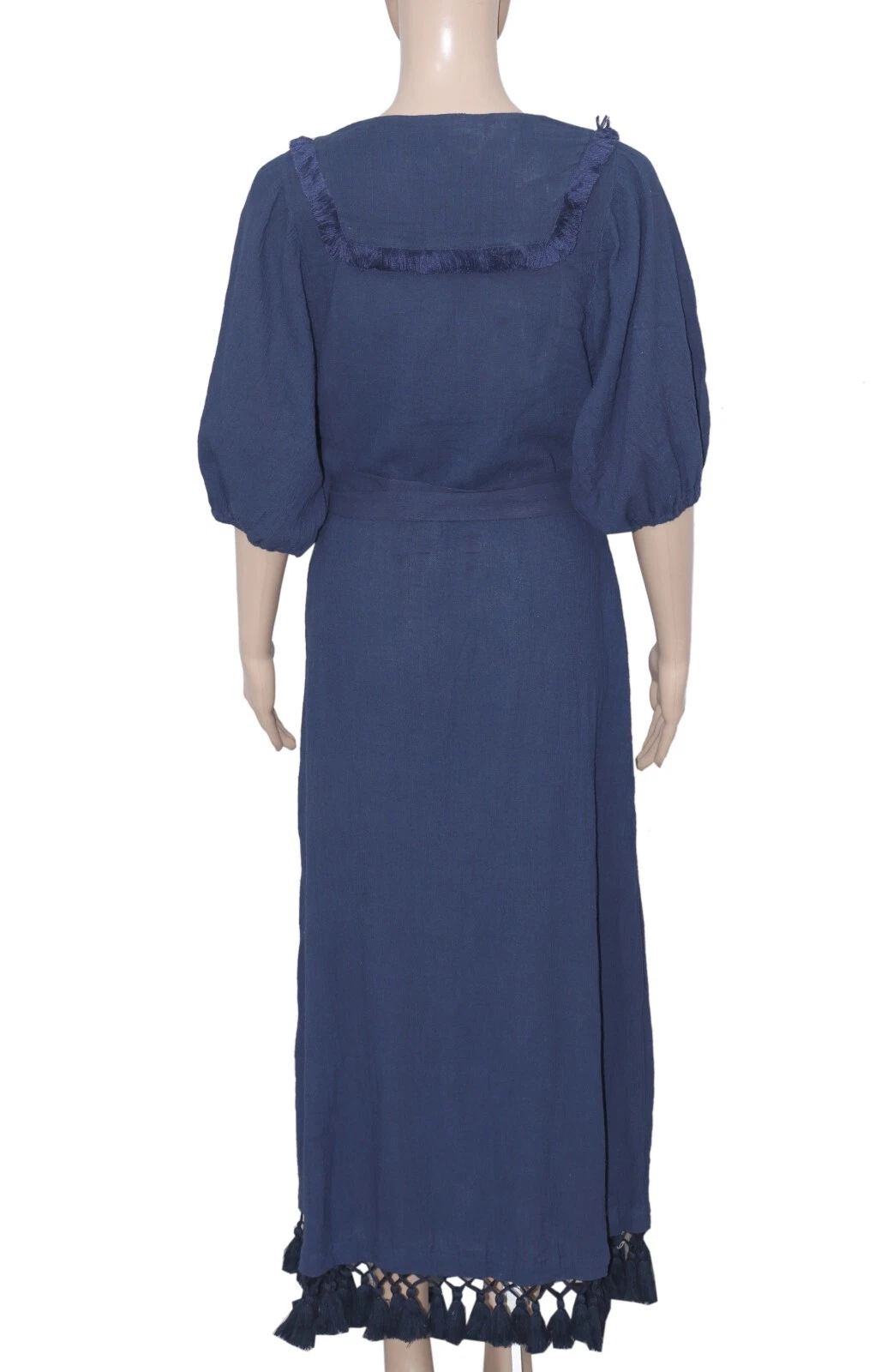PALM ANGELS Abito midi Figue Mela nappa cotone voile manica corta blu navy con cintura media M
