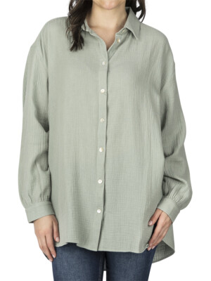 DENIMFY Musseline Bluse Damen Oversized DFMathilda Hemdbluse Sommer Baumwolle