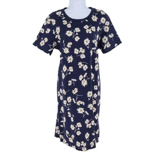 Joules Shirt Dress Womens 12 Blue Floral 100% Cotton Short Sleeves Knee Length