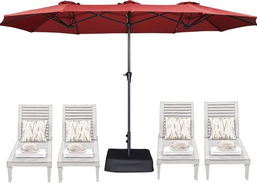 SUPERJARE 13FT Outdoor Patio Umbrella with Base, Double-Sided Market Umbrella