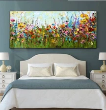 Hand Painted Abstract Oil Painting  Wall Art Boho Wall Decor Flower