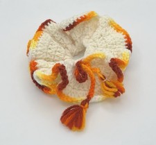 Vintage Handmade Crochet Mid Century Scrunchie Cream Autumn Retro Boho Cottage