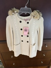 NEW NWT JUICY COUTURE SWEATER CARDIGAN HOOD PALE LINEN FUR SIZE 6 GIRLS CREAM
