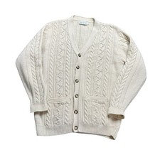 Vintage  Cream Cable Knit Wool Cardigan Button Sweater Size Large