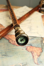 Nautical Stylish Brass Compass Spiral Head Handle Walking Stick Victorian Walk