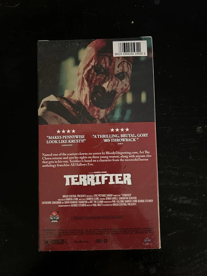 Terrifier Horror VHS Kadi Video Red Tape Variant Sealed New - Immagine 2 di 4