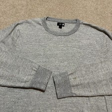 J.Crew Sweater Mens Large Gray Striped 100 Cotton Knit Crewneck Pullover