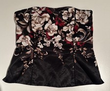White House Black Market Top Corset Bustier Size 2 Flowers Strapless Black