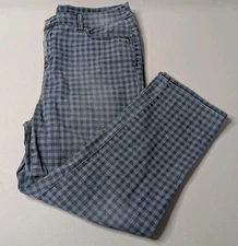 So Slimming Jeans Women's 14 Blue Check Girlfriend Crop Denim 