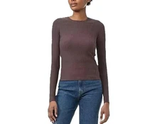 Splendid Women's Ribbed Crew Neck Long Sleeve Tee, Brown,  M