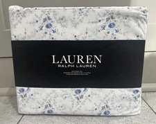 Ralph Lauren Twin Sheet Set Floral Blue Daisies Cottage Farmhouse 100% Cotton