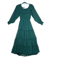 Fate Midi Dress Green Long Sleeve Boat Neck Peasant Lined Sz M