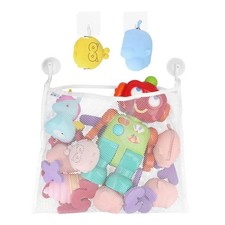 Bath Toy Organizer Includes Suction Cup Hooks and Adhesive Hooks White