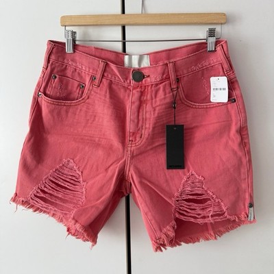 One Teaspoon  Stevies alow Waist Boyfriend Shorts Size 28 Coral Distressed