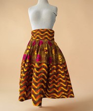 African Ankara Wax Print Sunrise Bird Midi Skirt M/L Cotton Tribal Boho NEW