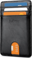 Mens Slim Wallet, Minimalist Thin Front Pocket Leather Credit Card Holder with R