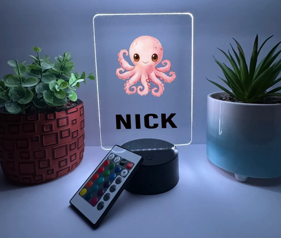 UV Printed Octopus Light Up, Personalized FREE, Animal LED Lamp, Kid Friendly - Image 2 of 4