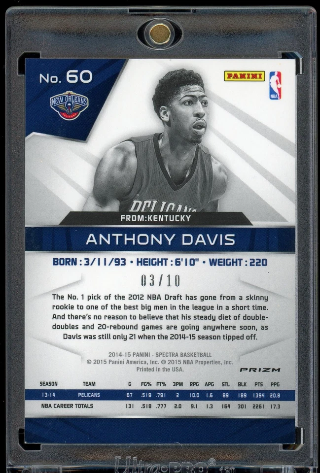 2014-15 Panini Spectra ANTHONY DAVIS #60 Gold Prizm /10 - Image 2 of 2