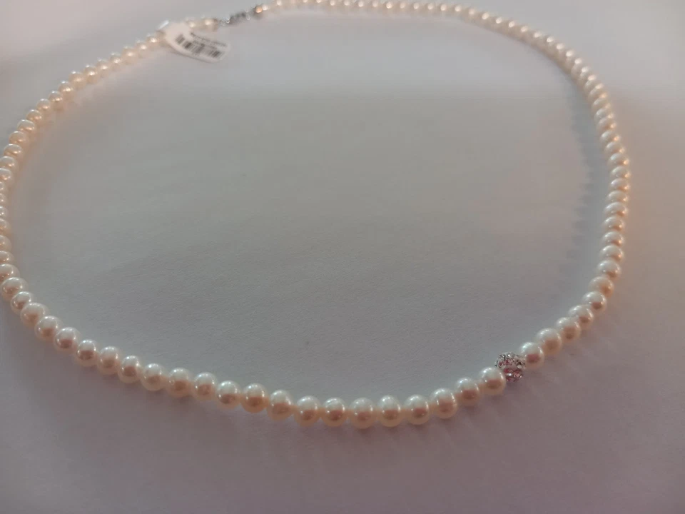 Collana girocollo filo fi perle 4-4,5 mm donna/ragazza oro bianco 9 kt 375 % - Immagine 3 di 3