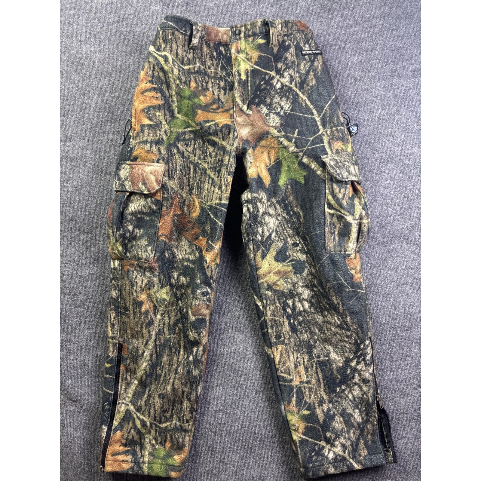 Rivers West Hunting Cargo Pants Mens L Camo Waterproof H2P Fleece Lined Zip Leg