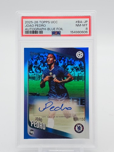 JOÃO PEDRO 2024-25 TOPPS UCC AUTO SOCCER BLUE FOIL /150 #BA-JP FC PSA 8 Q1809