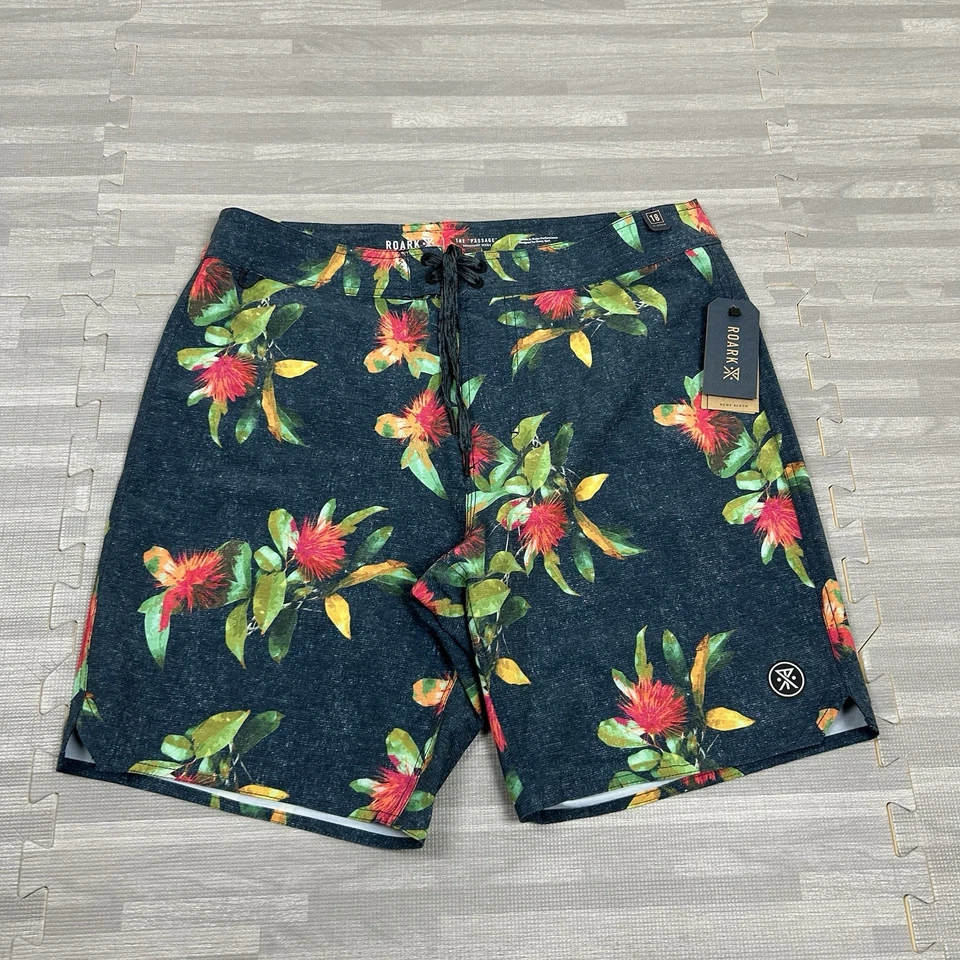 Roark Passage 18" La Selva geblümt Hanfmischung Boardshorts Herren Größe 32 blau $ 66