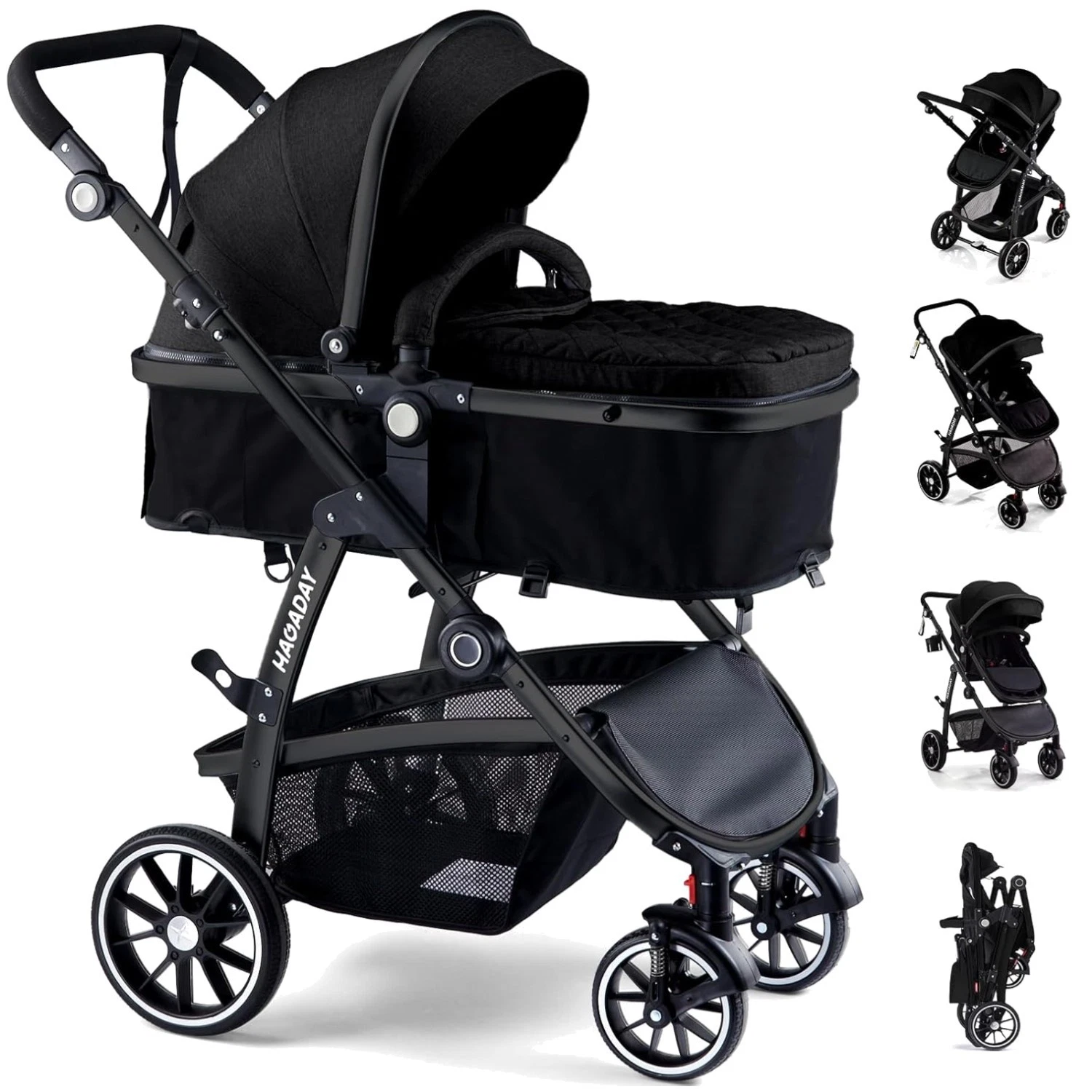 2-in-1 Reversible Baby Stroller, Adjustable Handle, Black
Opens in a new window or tab