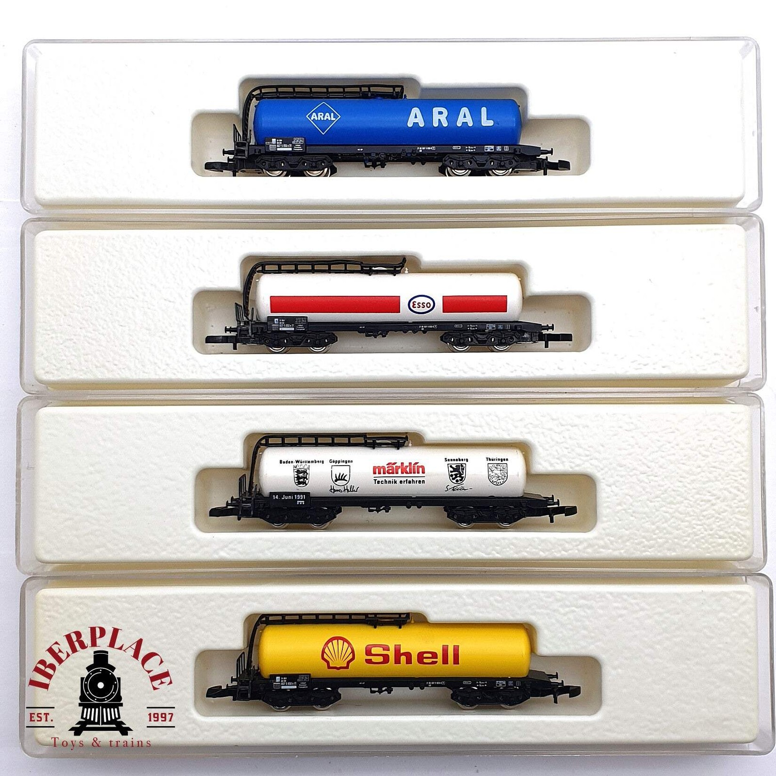 ♻️ 2. Hand - Märklin 4x Kesselwagen Shell Aral Esso DB Spur Z 1:220 EZ07
