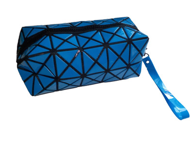3-D Design Lack Täschchen Mini Tasche Kulturbeutel Geometric Cosmetic Bag blau