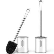 Toilet Brush and Holder Set, 2 Pack with Stainless Steel Handle Toilet Bowl B...
