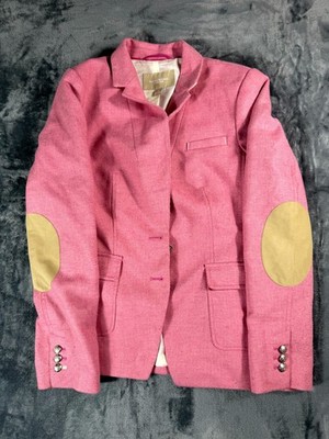 Banana Republic Hacking Blazer Jacket Womens 10 Pink Elbow Patch Single Breasted