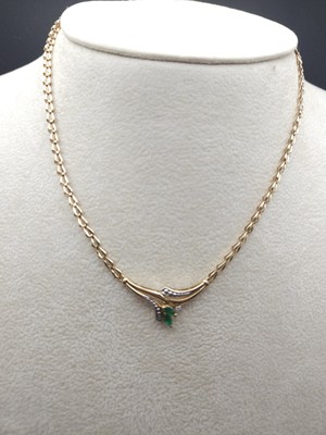 14 Karat Gold Halskette Kette Smaragd grüner Stein Gelbgold Schmuck 18 cm 